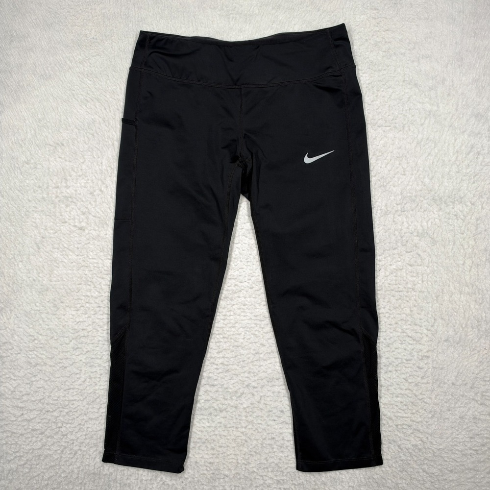 Nike Dri-Fit Power Racer Crop Running Capri Leggings CD8214-010 Black Women's M